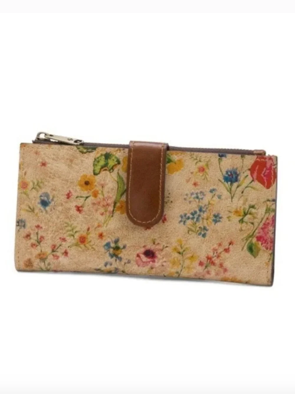 PATRICIA NASH Nazari Prairie Rose Leather Bi- Fold Continental Tan Floral Wallet